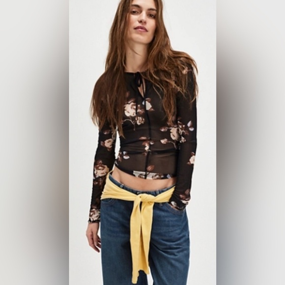 Free People Floral Mesh Top Size XS - Picture 1 of 4